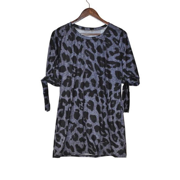 Leopard Blue Print 1/2 Sleeve Dress Size M - Picture 1 of 5
